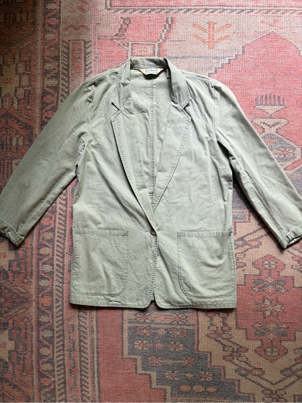 Vintage L.L.Bean Sage Cotton Blazer Relaxed Workwear Utility Jacket Women’s 6